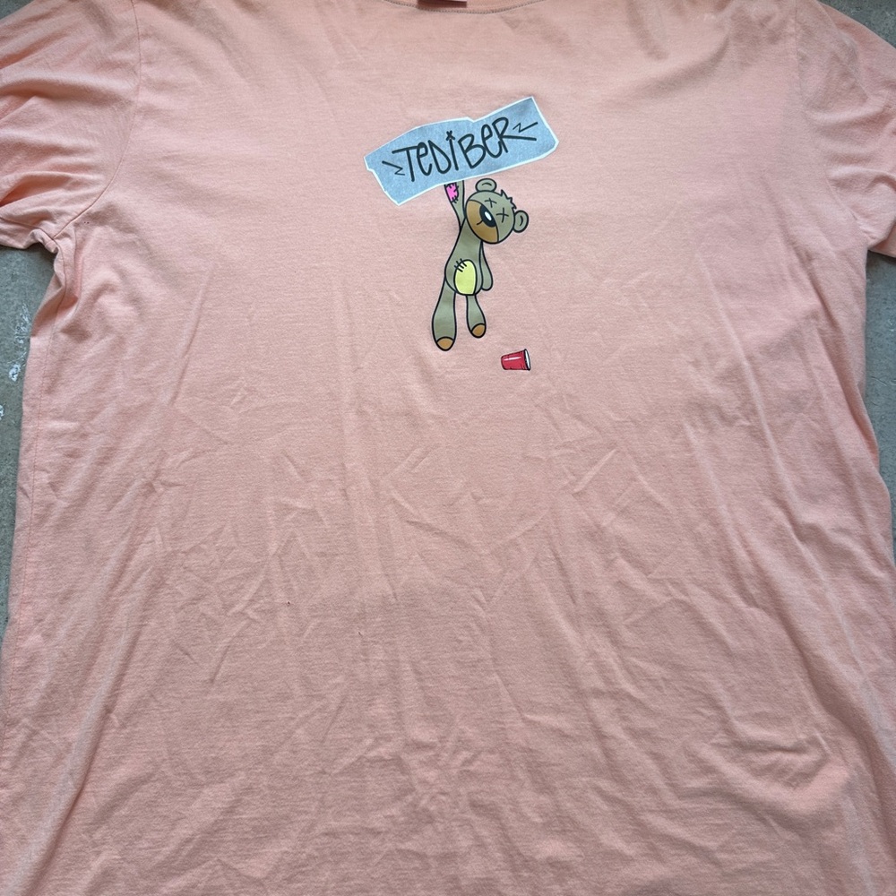 Peach Graphic Tee with Bear Design